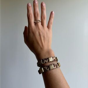 Rustic cuff genuine leather cowhide leopard double wrap bracelet